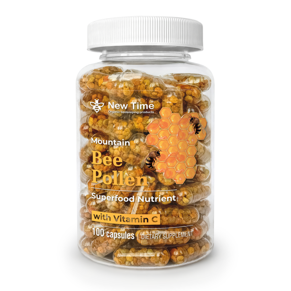 Bee Pollen Capsules with Vitamin C, Organic Supplement, Multivitamin, Probiotic Superfood